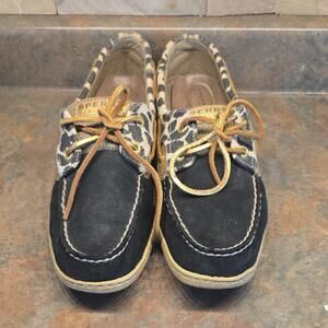 Sperry Black and Tan Leopard Boat Shoes